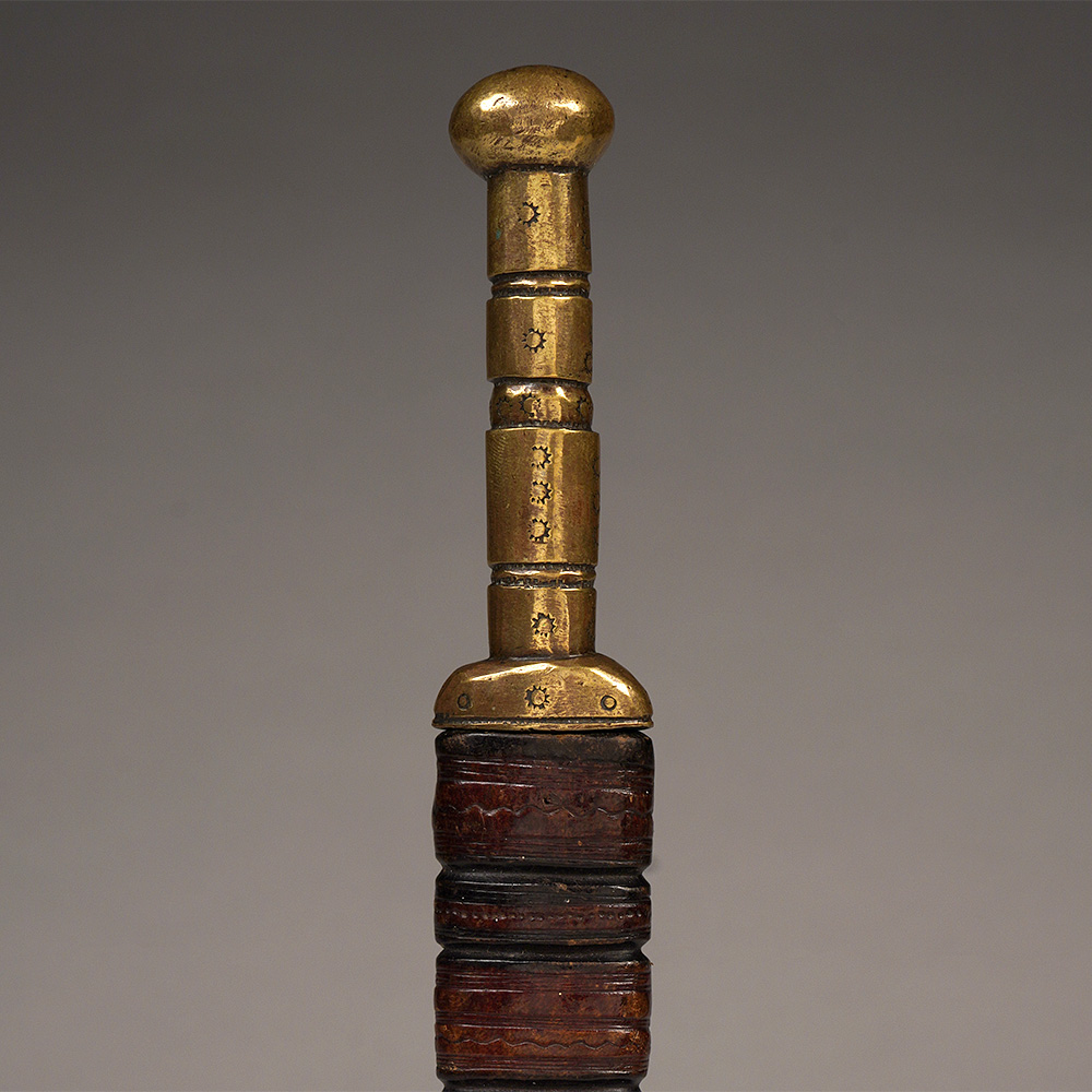 Dagger with Solid Brass Handle and Leather Sheath, Manding Mandingo, West Africa